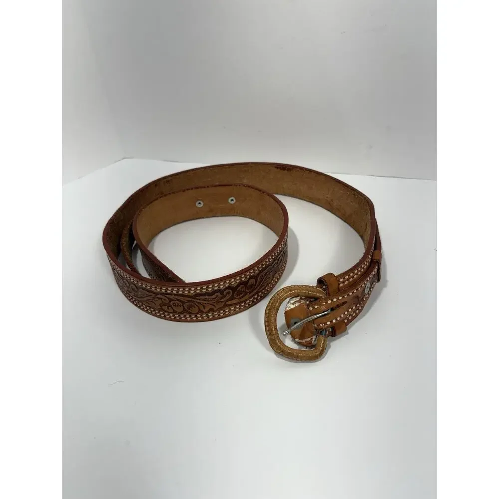 Cintos Belt‎ Western Genuine Leather Calf Hair Brown Mexico Men’s Size 38 Cowboy